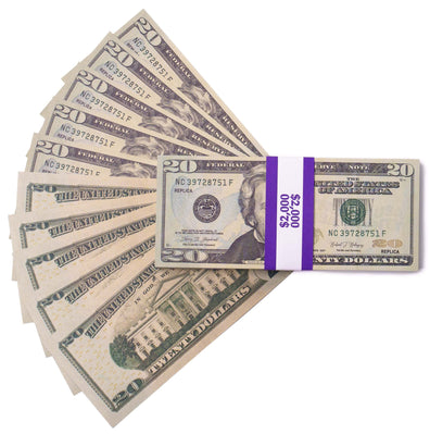 $2,000 Prop Money (1 Stack of $20 Bills, New Series)